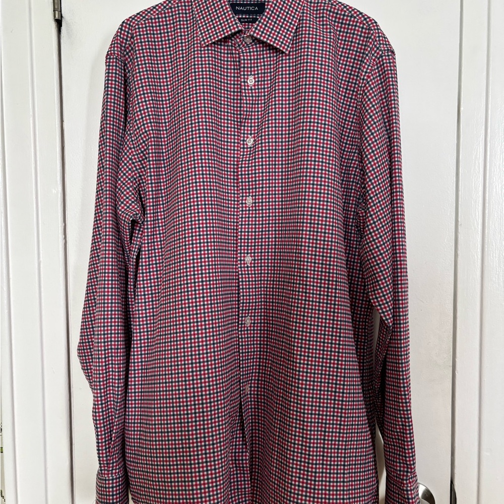 Nautica Red and Blue Plaid Men's Shirt